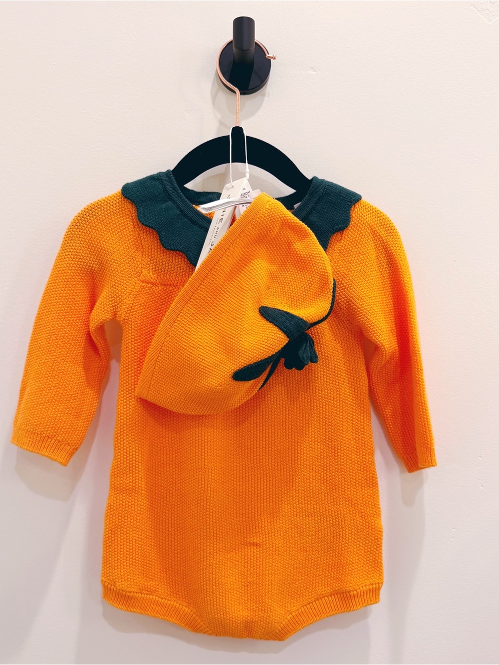 Janie and Jack Orange Knit Pumpkin Costume with Green Trim